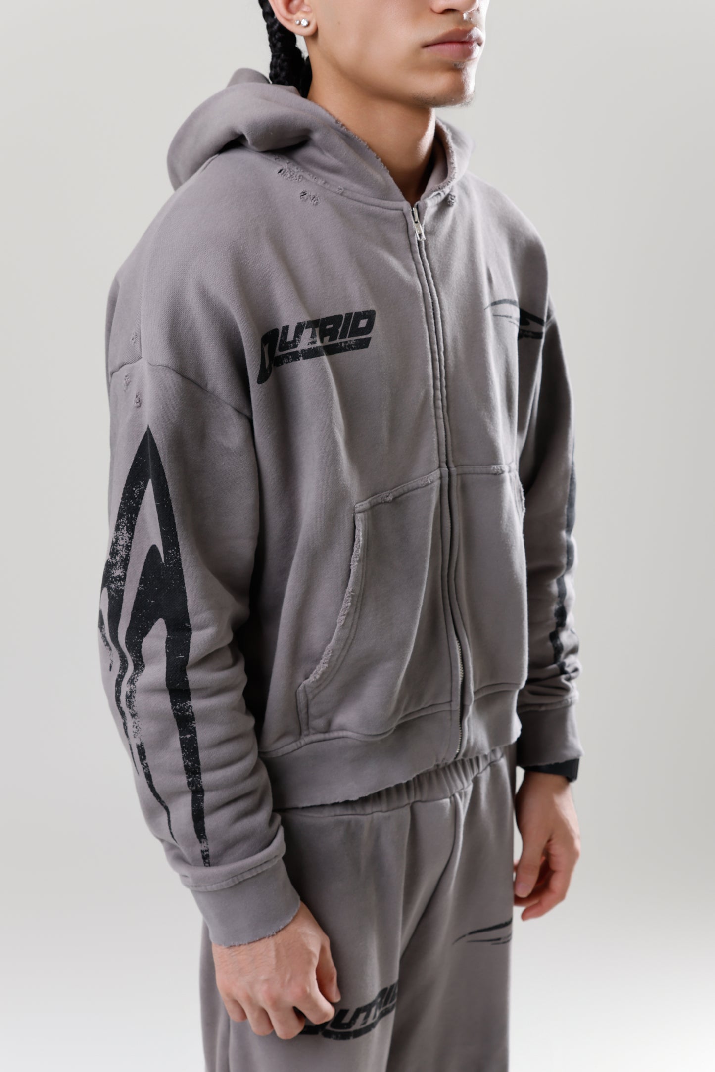 OUTRÍD Grey Distressed Hoodie